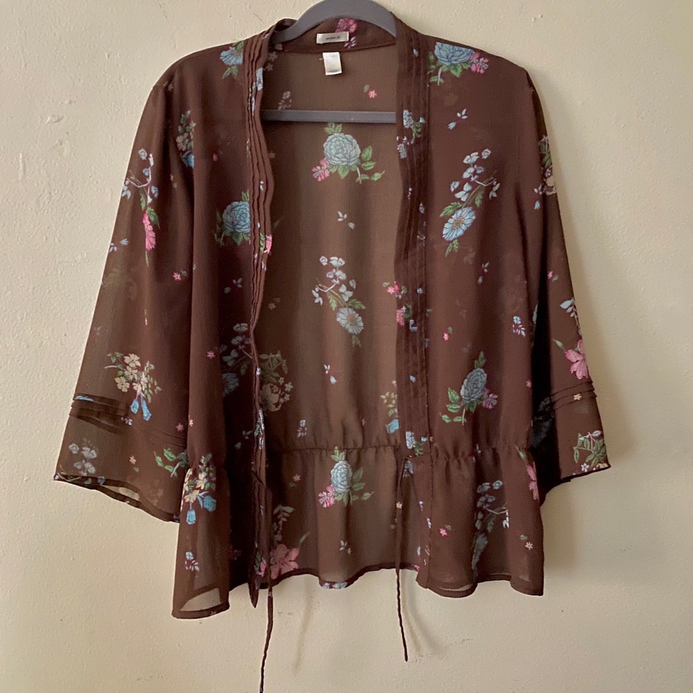 Sheer Brown Floral Shawl